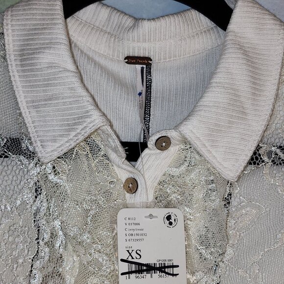 FREE PEOPLE Long Sleeve Lace Blouse with Ruffle Front Button - Picture 5 of 10